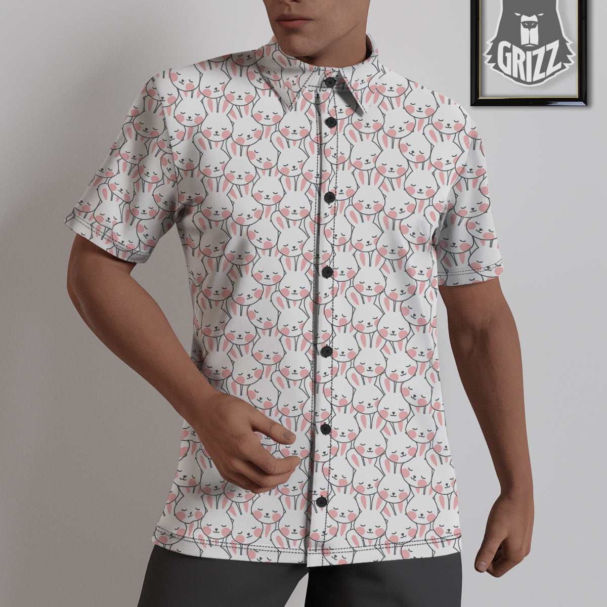 Rabbit Cute Print Pattern Untucked Shirts-grizzshop