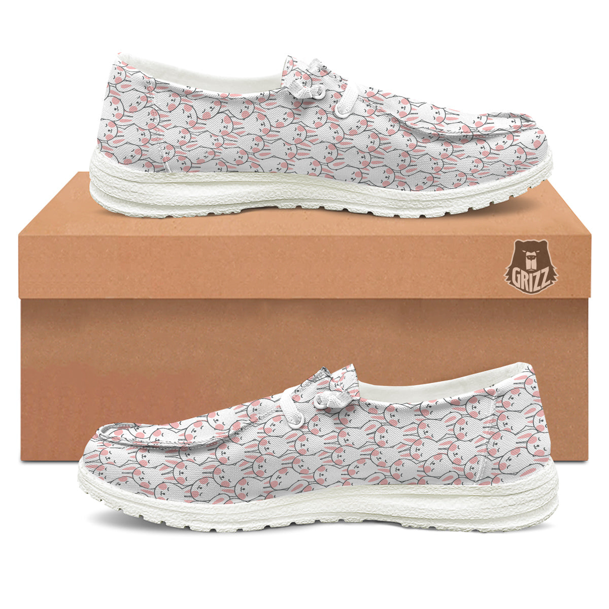 Rabbit Cute Print Pattern White Loafers-grizzshop
