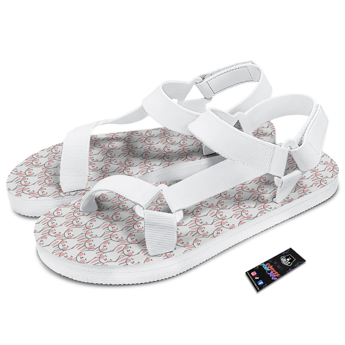 Rabbit Cute Print Pattern White Open Toe Sandals-grizzshop