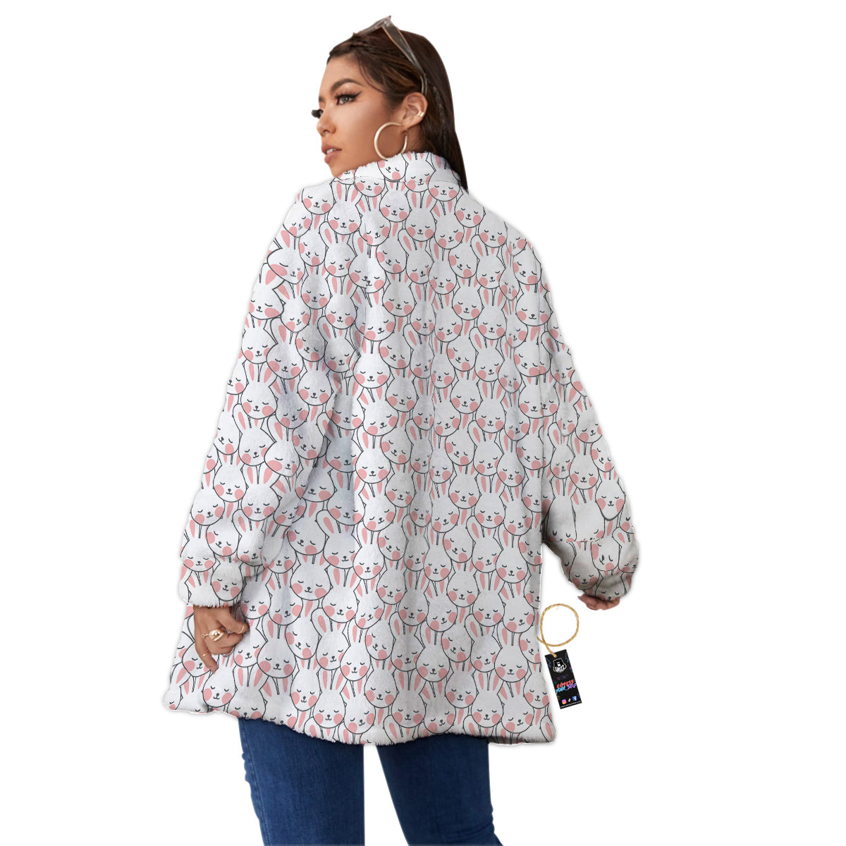 Rabbit Cute Print Pattern Women's Sherpa Jacket-grizzshop