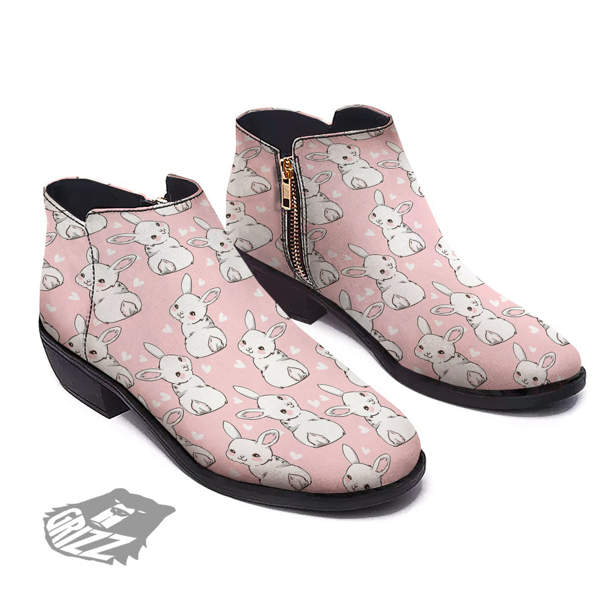 Rabbit Pink Print Pattern Ankle Boots-grizzshop