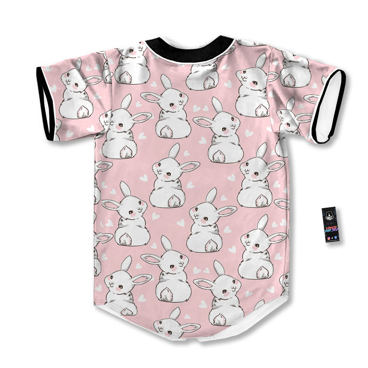 Rabbit Pink Print Pattern Baseball Jersey-grizzshop