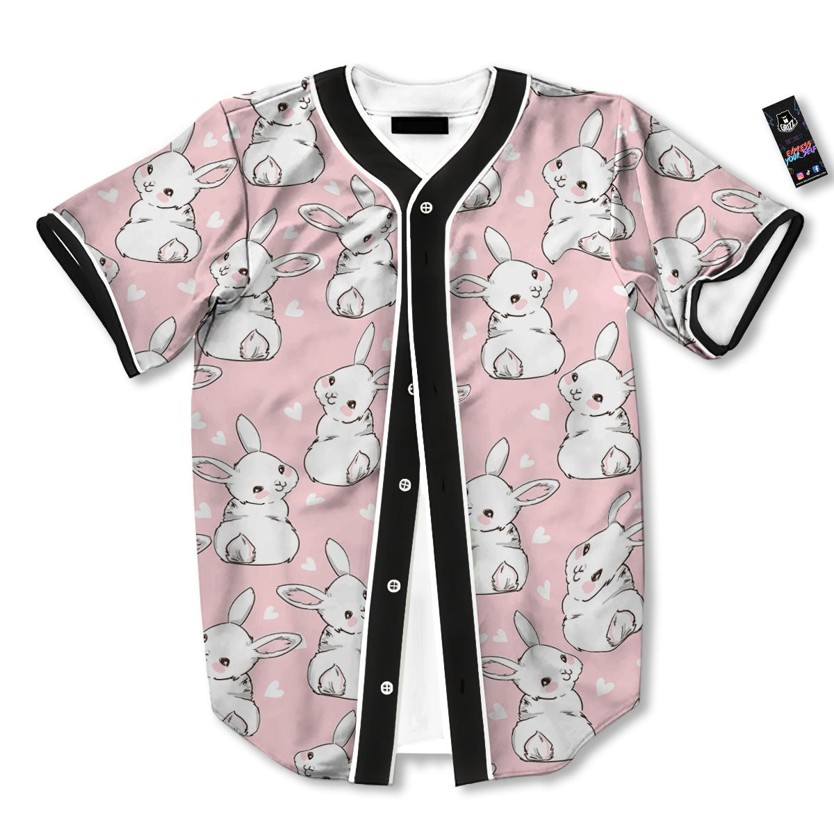 Rabbit Pink Print Pattern Baseball Jersey-grizzshop