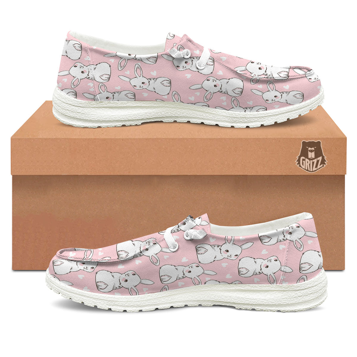 Rabbit Pink Print Pattern Black Loafers-grizzshop
