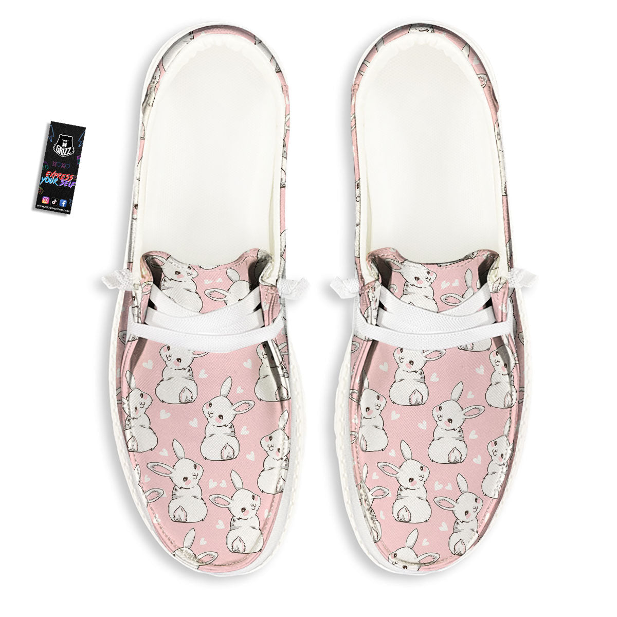 Rabbit Pink Print Pattern Black Loafers-grizzshop