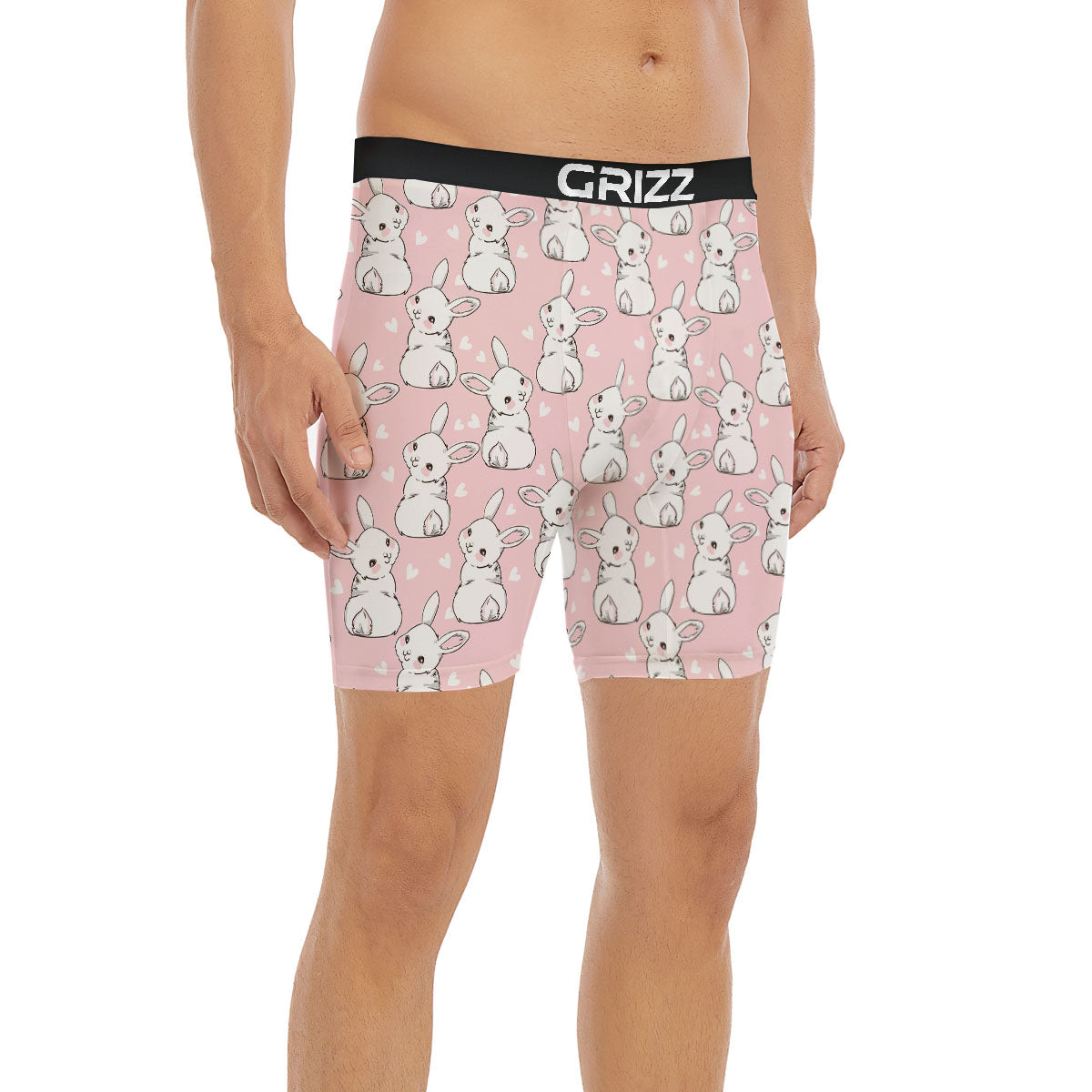 Rabbit Pink Print Pattern Boxer Briefs-grizzshop