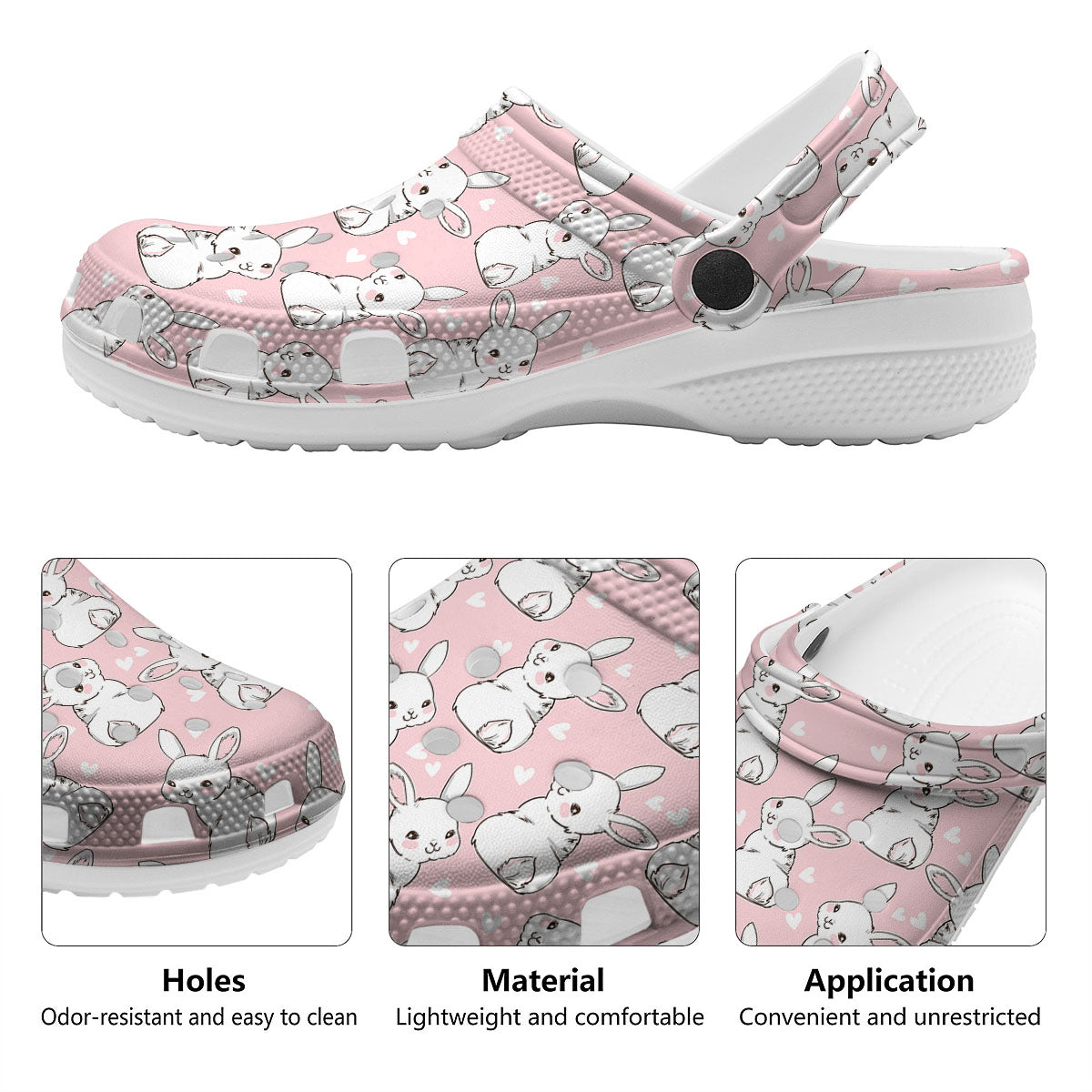 Rabbit Pink Print Pattern Clog-grizzshop