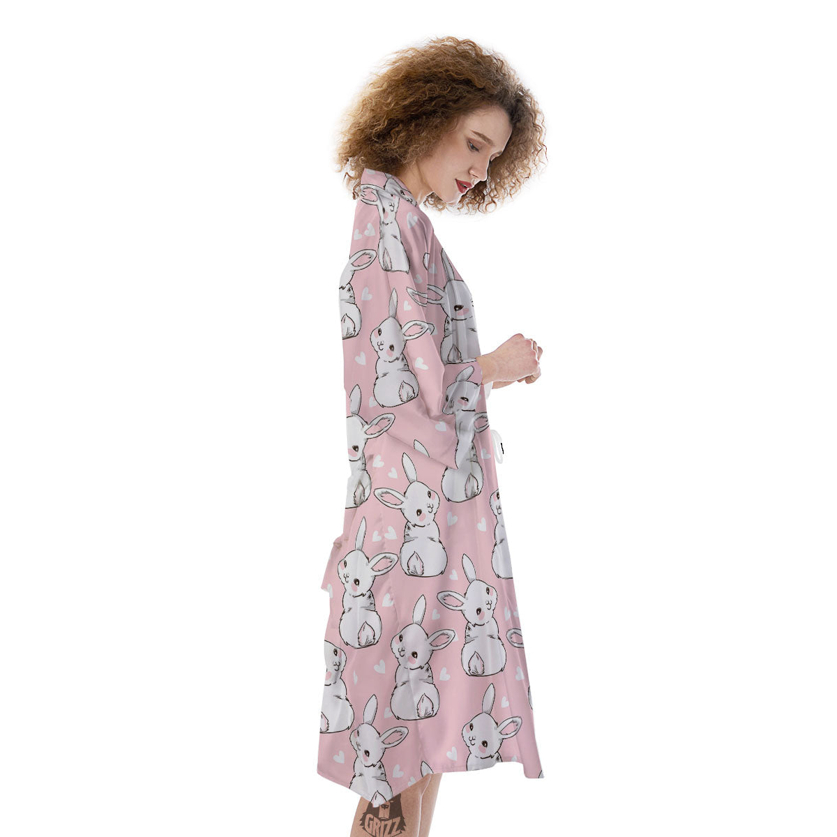 Rabbit Pink Print Pattern Kimono-grizzshop