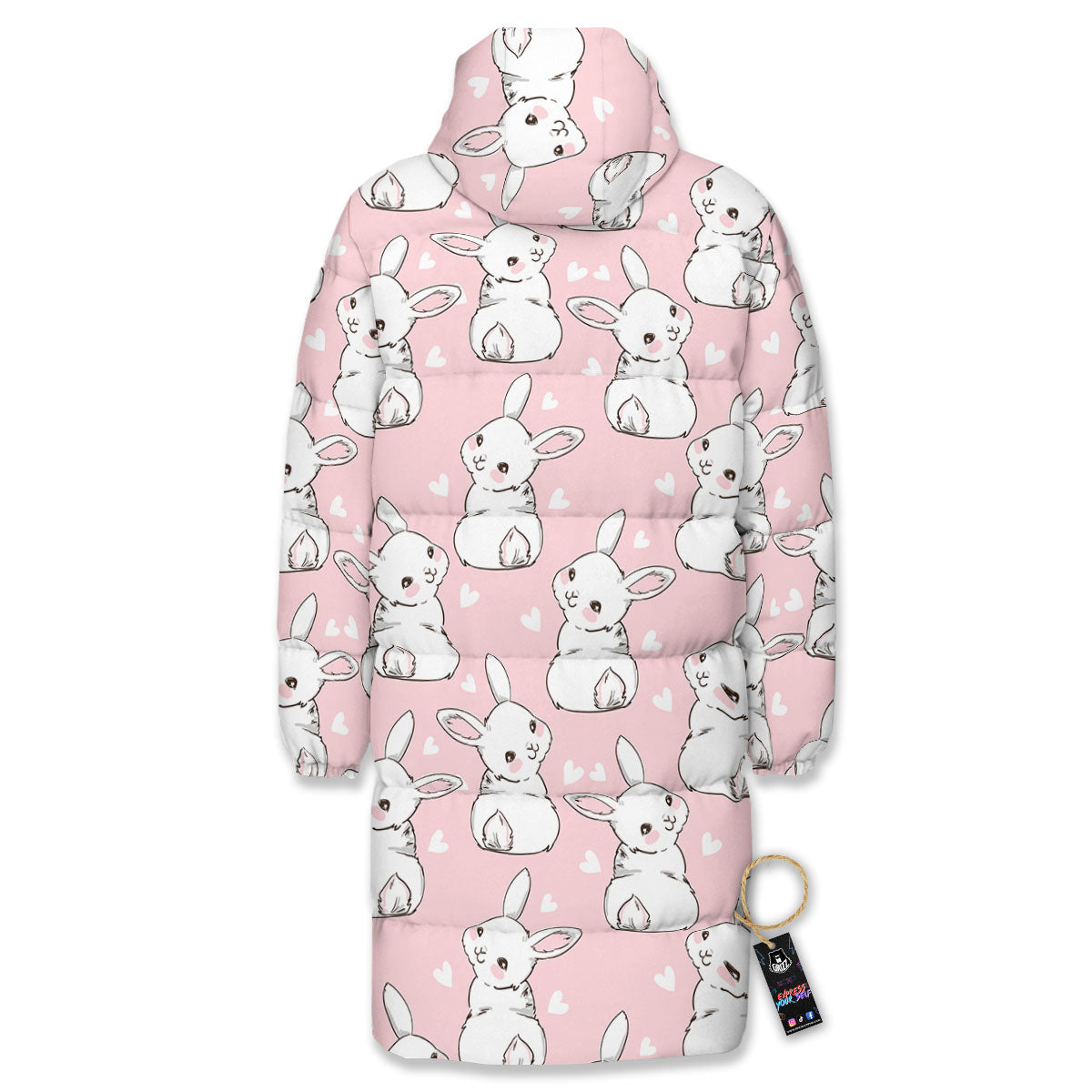 Rabbit Pink Print Pattern Long Down Jacket-grizzshop