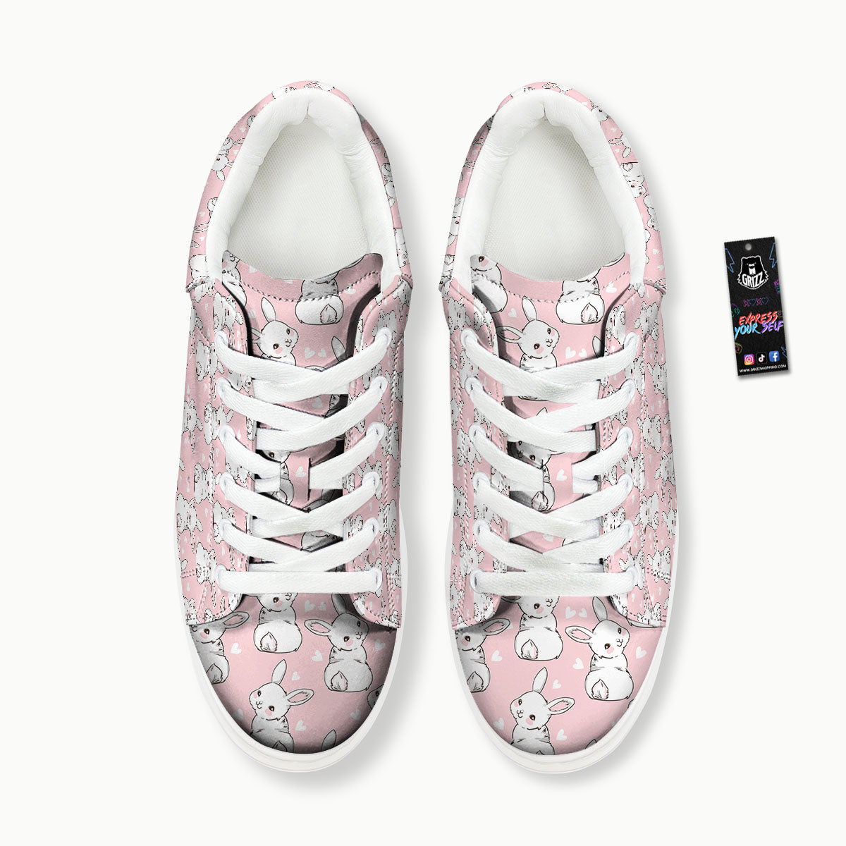Rabbit Pink Print Pattern Platform Shoes-grizzshop