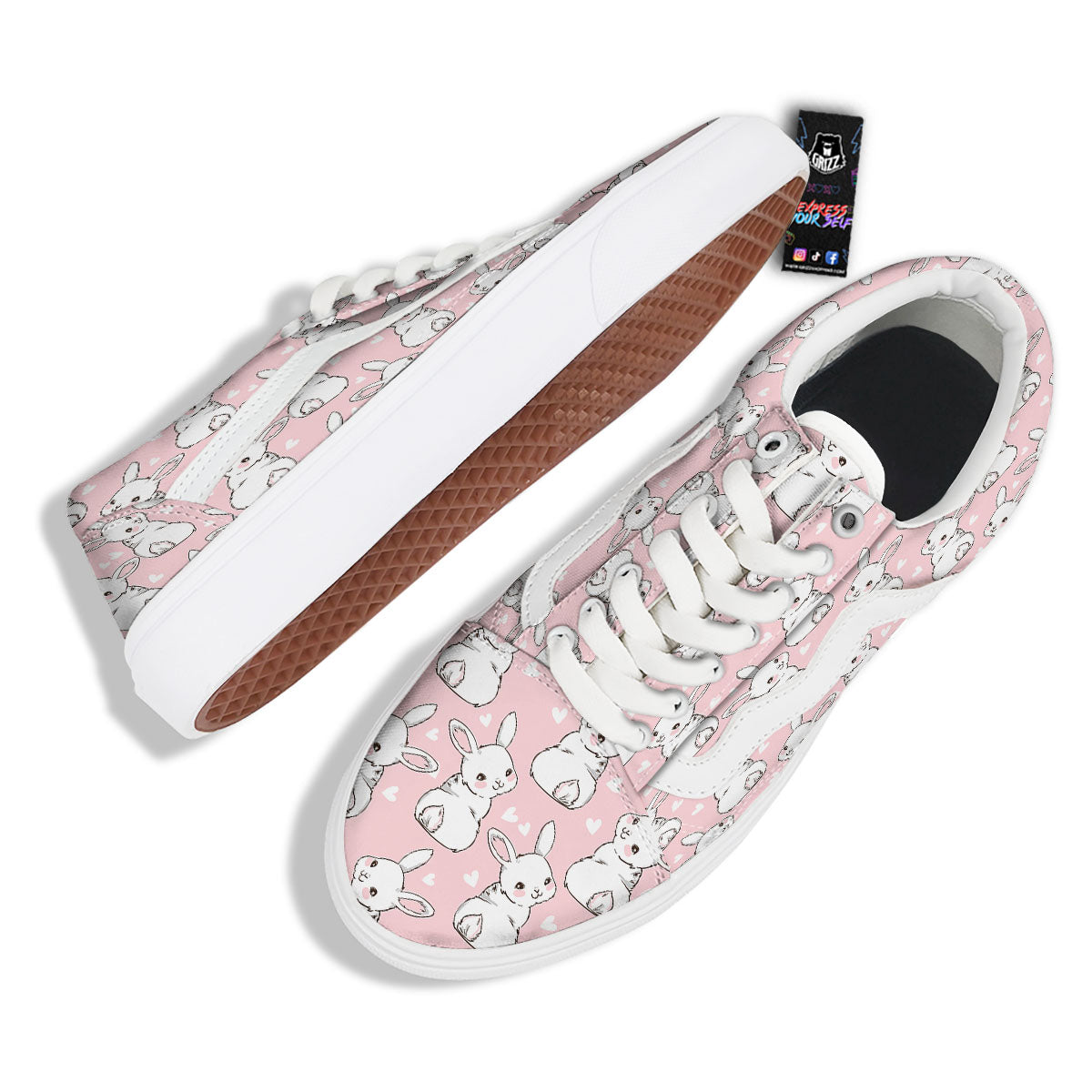 Rabbit Pink Print Pattern Skate Shoes-grizzshop