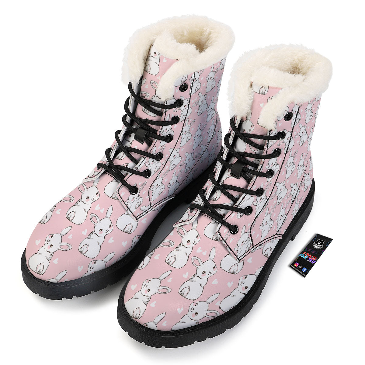Rabbit Pink Print Pattern Winter Boots-grizzshop