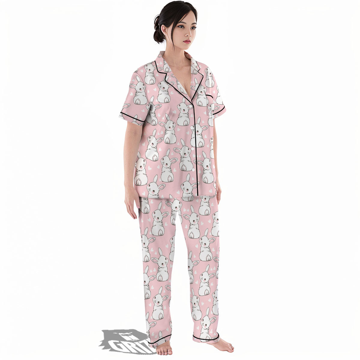 Rabbit Pink Print Pattern Women's Pajamas Set-grizzshop