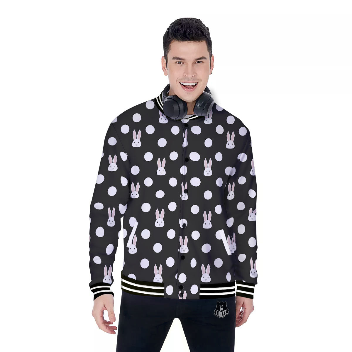 Rabbit Polka Dot Print Pattern Baseball Jacket-grizzshop