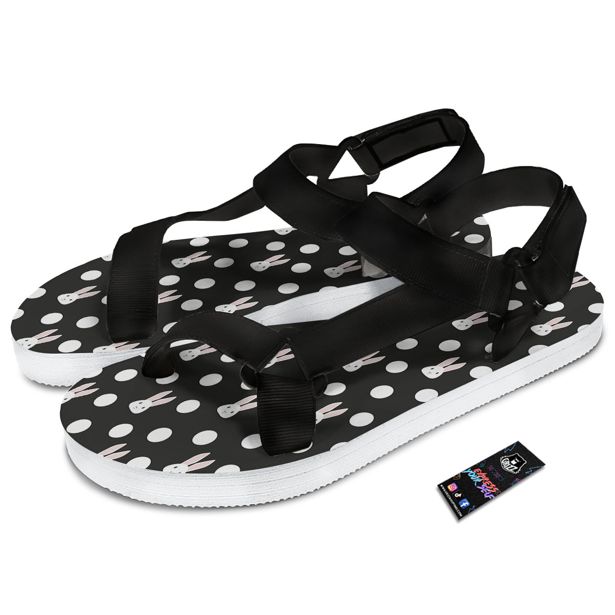 Rabbit Polka Dot Print Pattern Black Open Toe Sandals-grizzshop