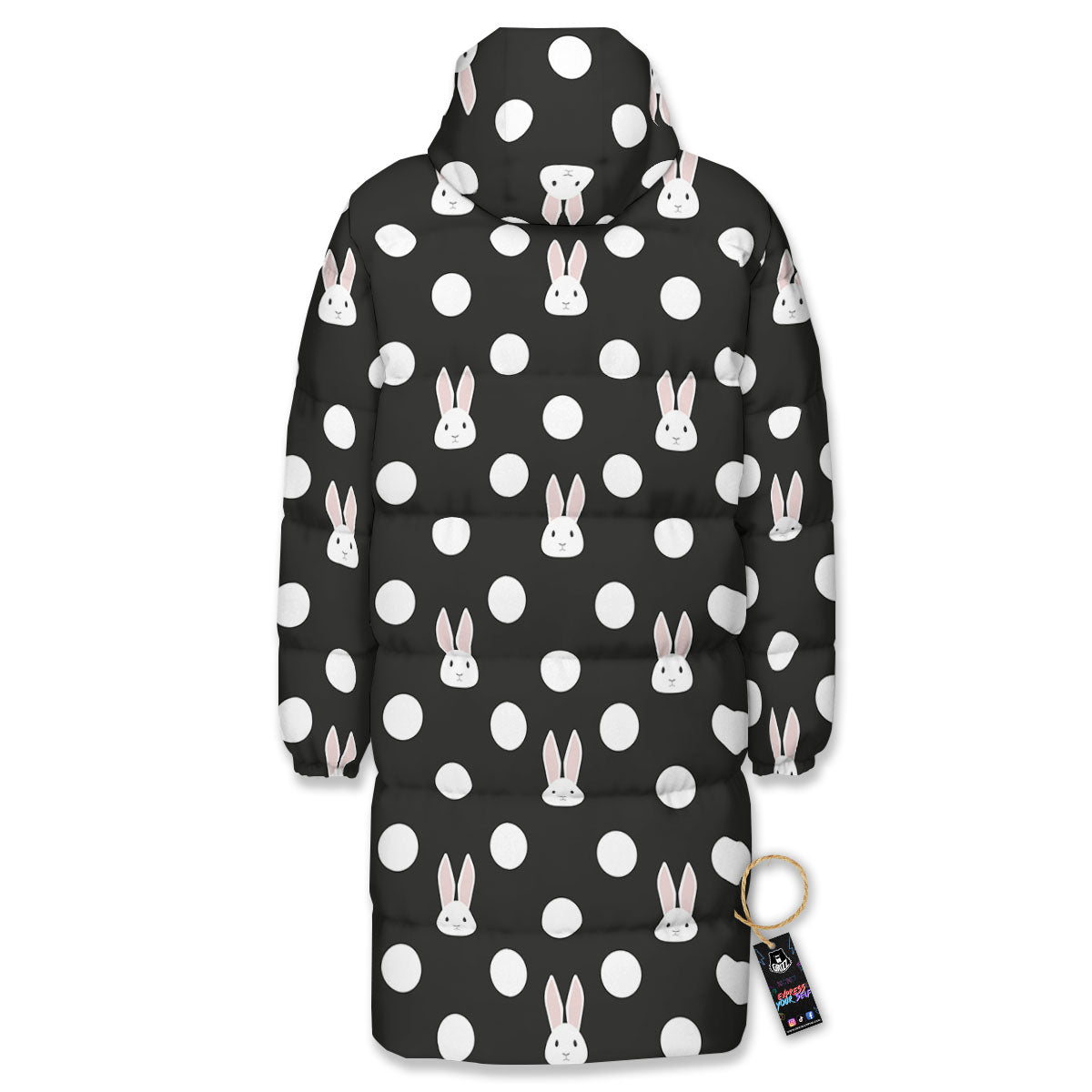 Rabbit Polka Dot Print Pattern Long Down Jacket-grizzshop