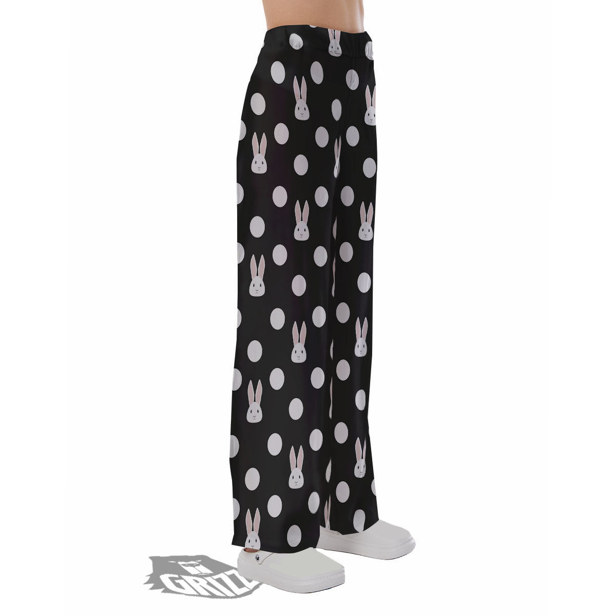 Rabbit Polka Dot Print Pattern Pajama Pants-grizzshop
