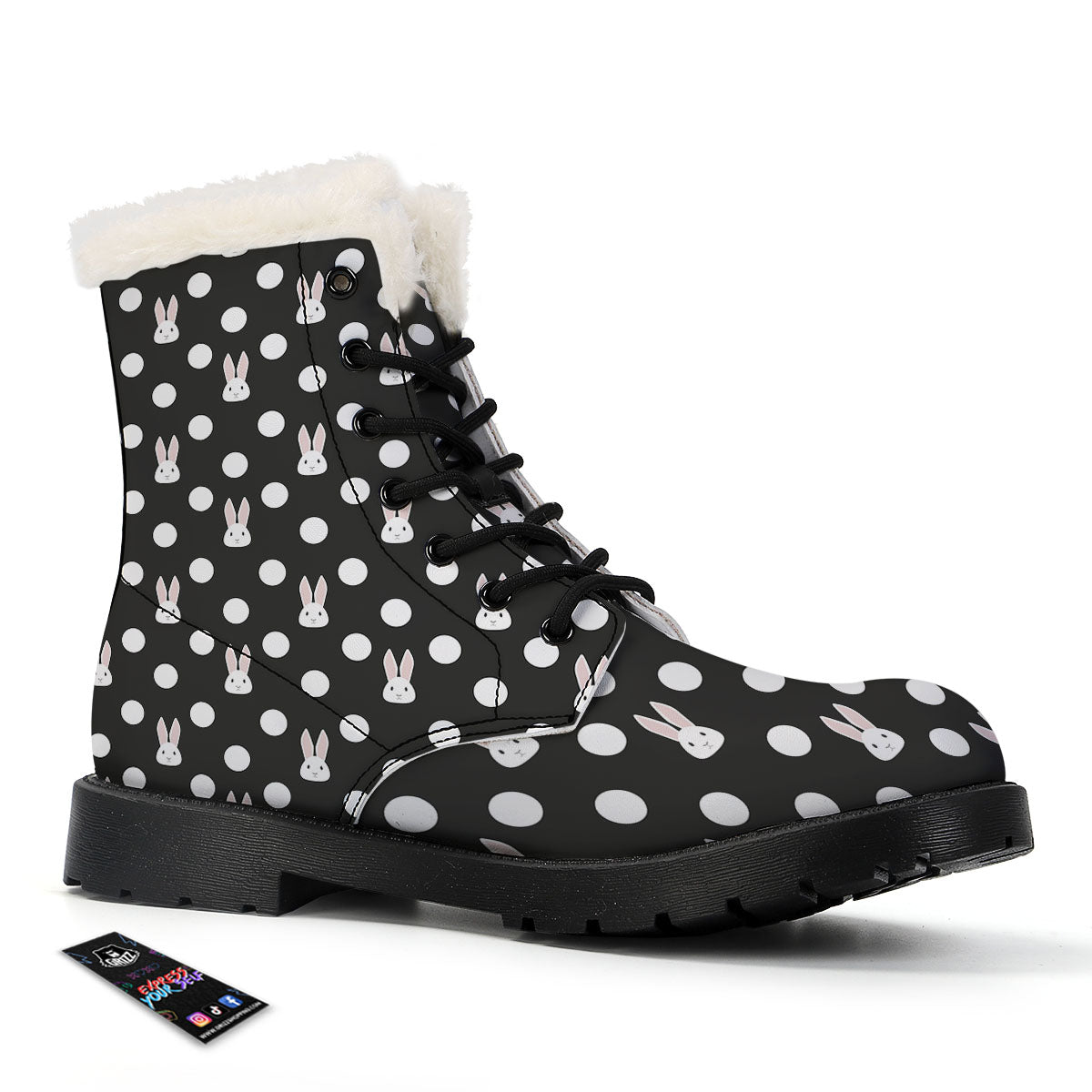 Rabbit Polka Dot Print Pattern Winter Boots-grizzshop