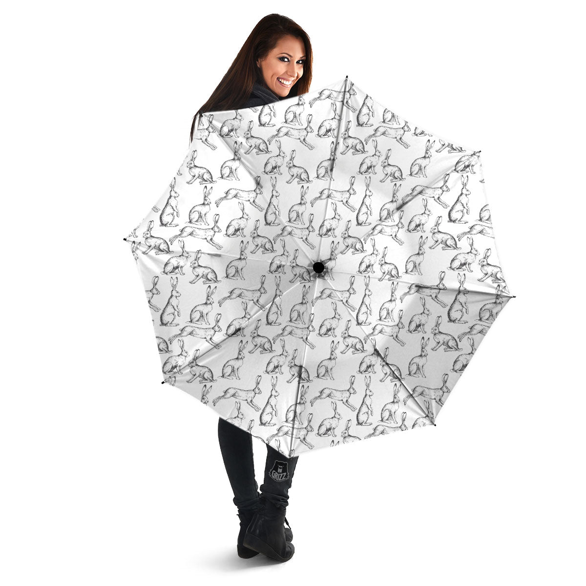 Rabbit White And Black Print Pattern Umbrella-grizzshop
