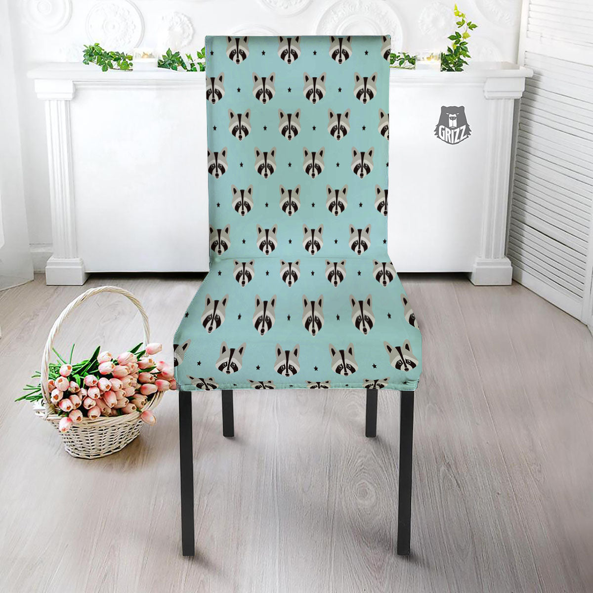 Raccoon Cartoon Print Pattern Dining Chair Slipcover-grizzshop
