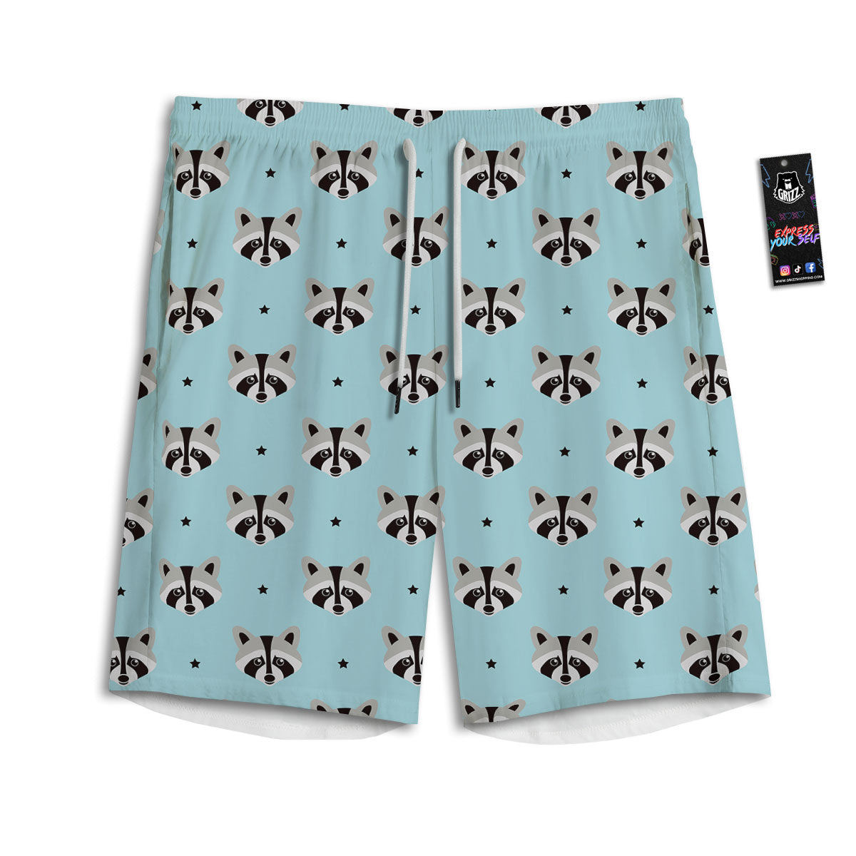 Raccoon Cartoon Print Pattern Men's Athletic Shorts