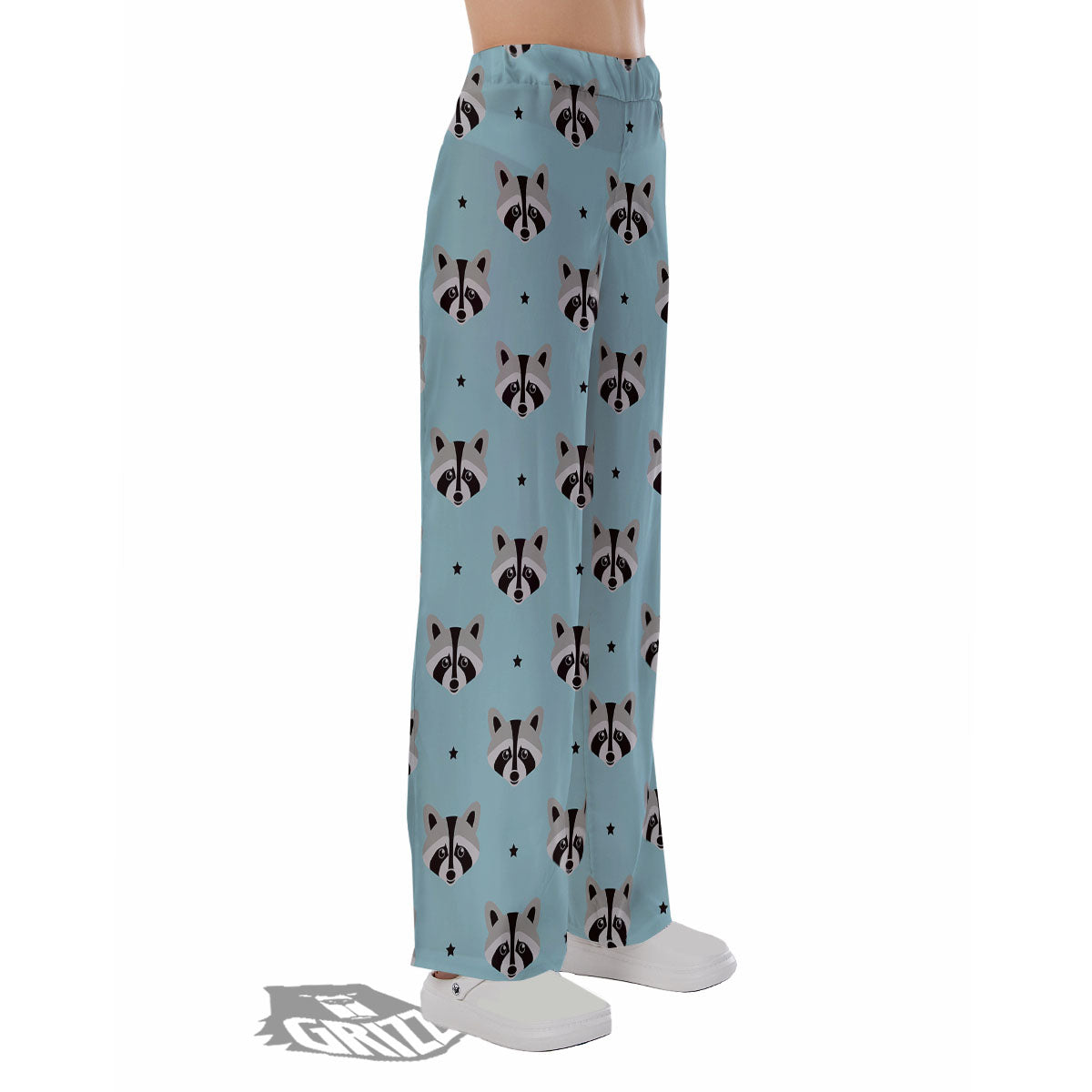 Raccoon Cartoon Print Pattern Pajama Pants-grizzshop