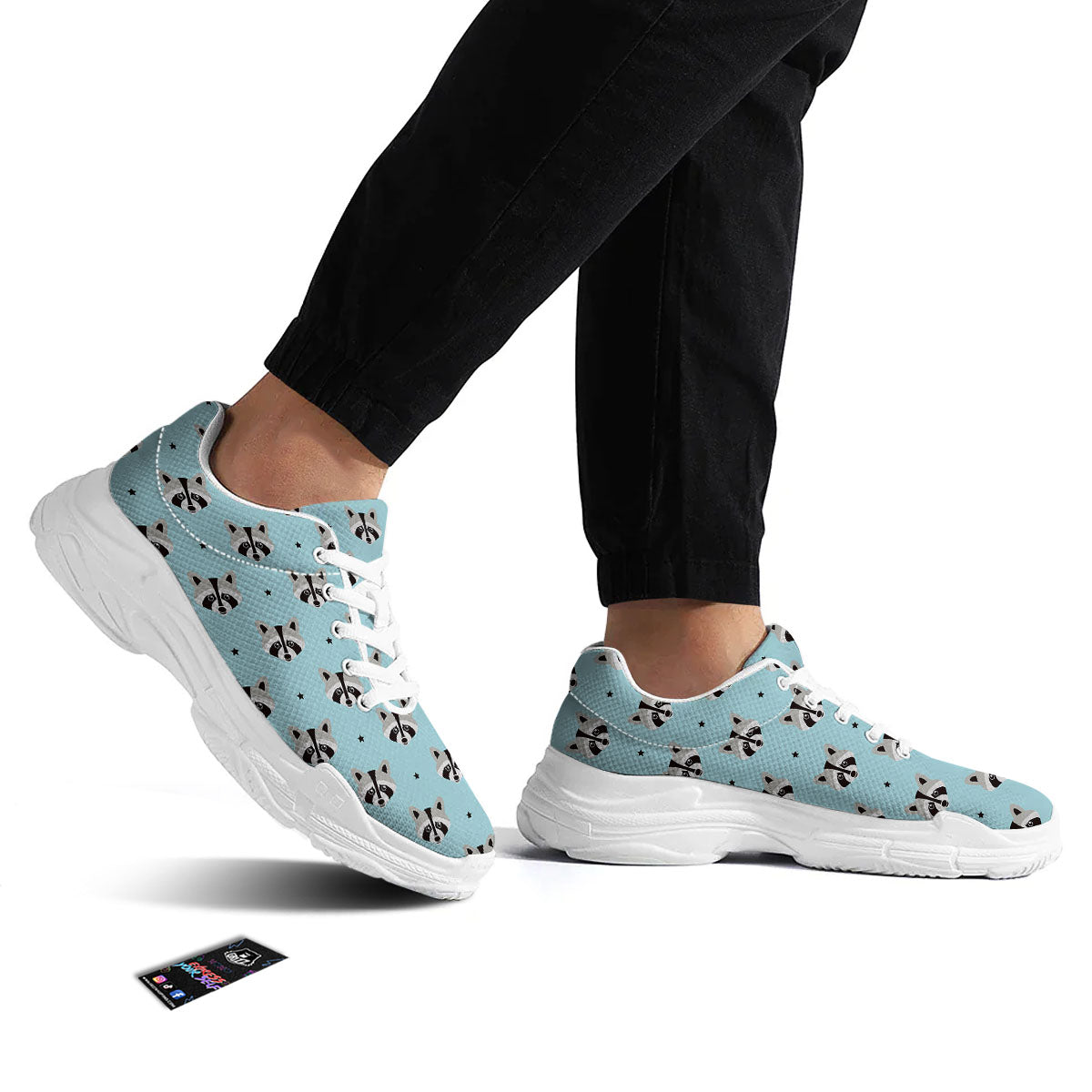 Raccoon Cartoon Print Pattern White Chunky Shoes-grizzshop