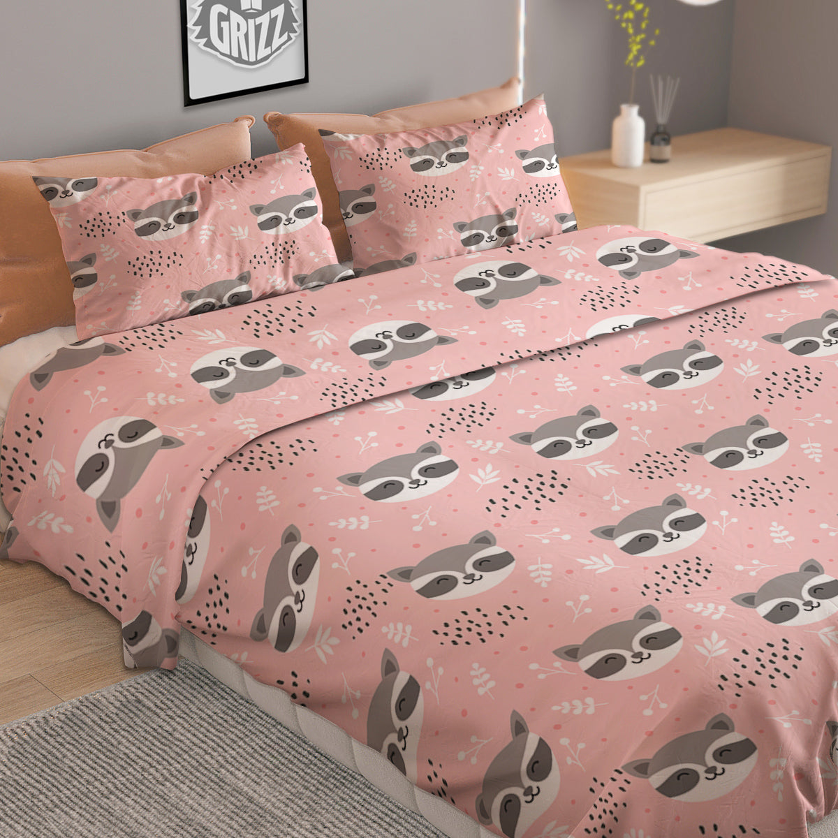 Raccoon Cute Print Pattern Duvet Cover Bedding Set