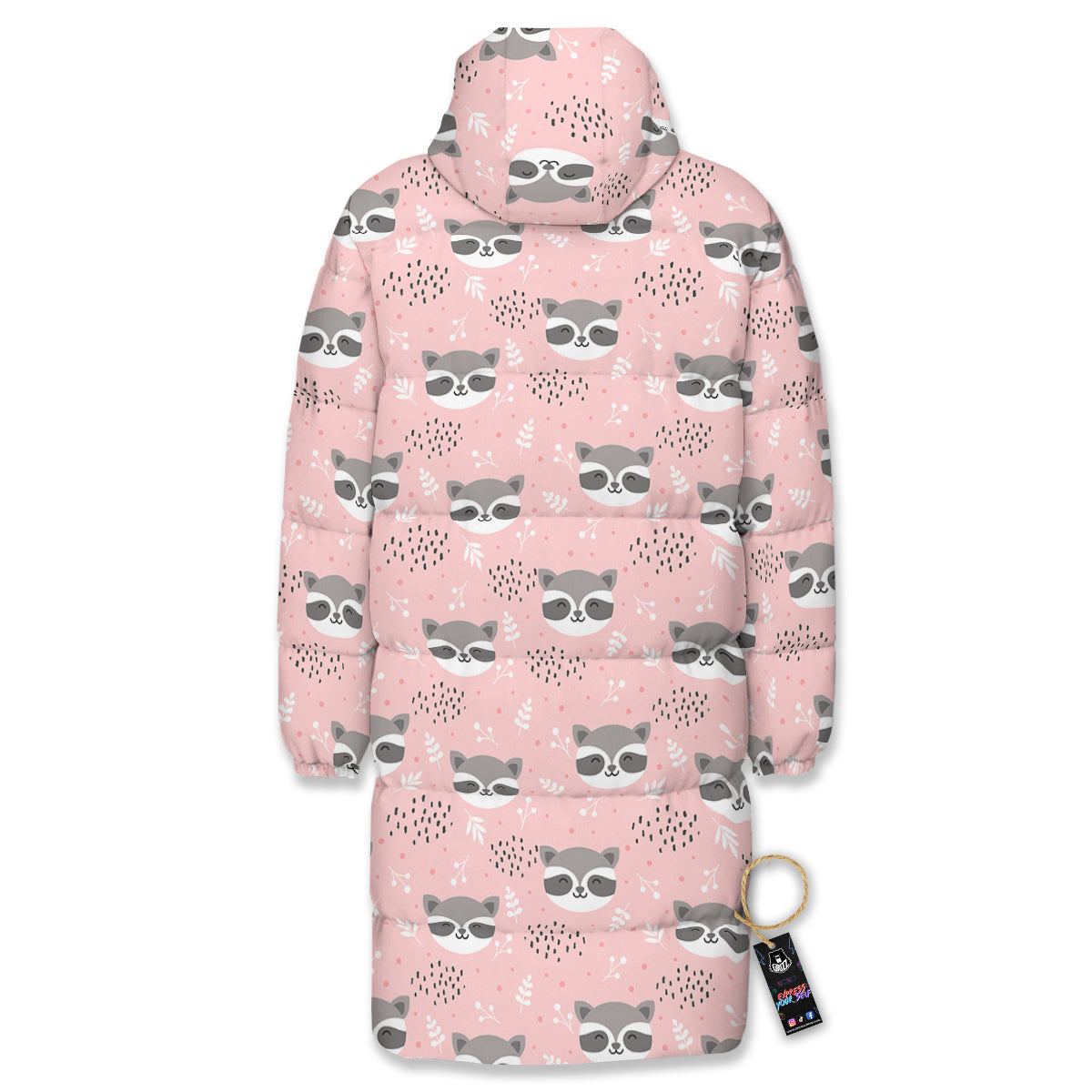 Raccoon Cute Print Pattern Long Down Jacket-grizzshop