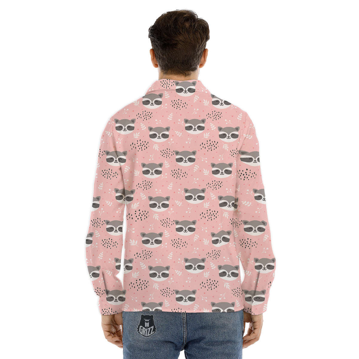 Raccoon Cute Print Pattern Men's Dress Shirts-grizzshop