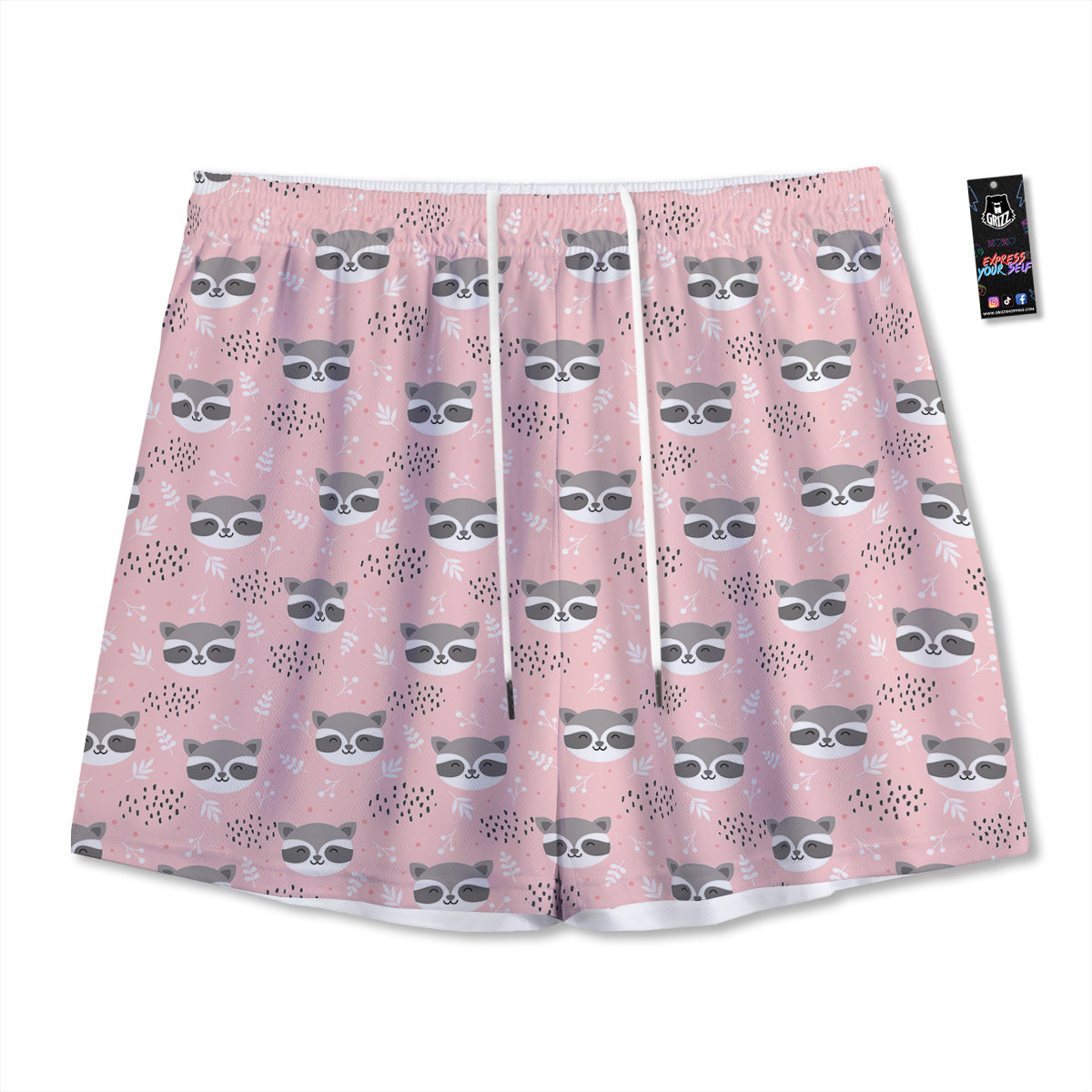 Raccoon Cute Print Pattern Mesh Shorts