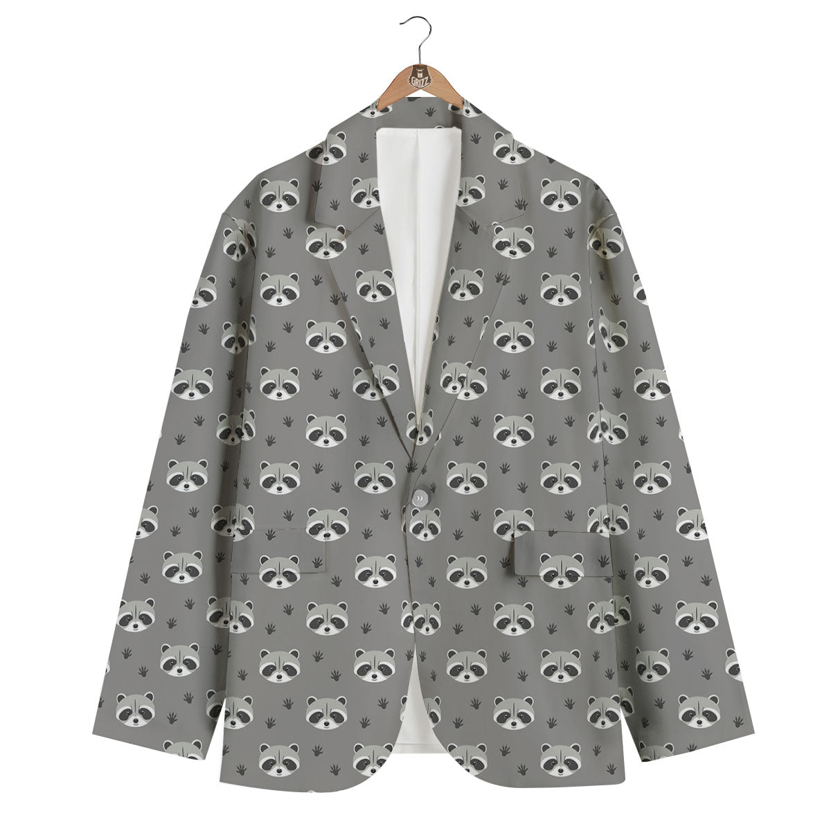Raccoon Grey Print Pattern Men's Blazer-grizzshop