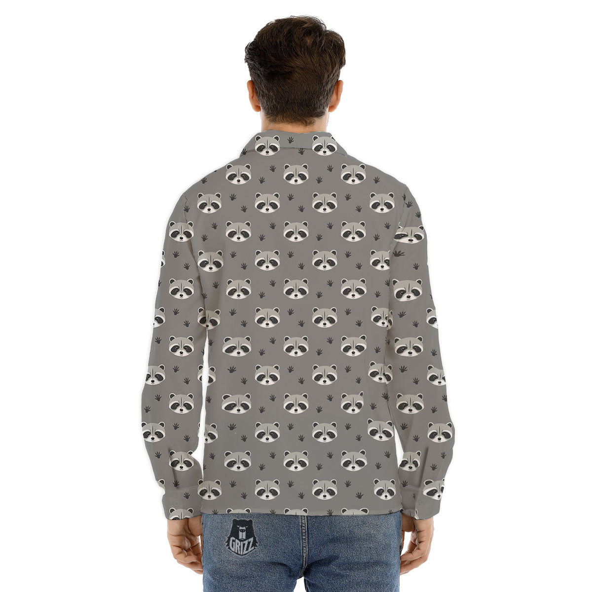 Raccoon Grey Print Pattern Men's Dress Shirts-grizzshop