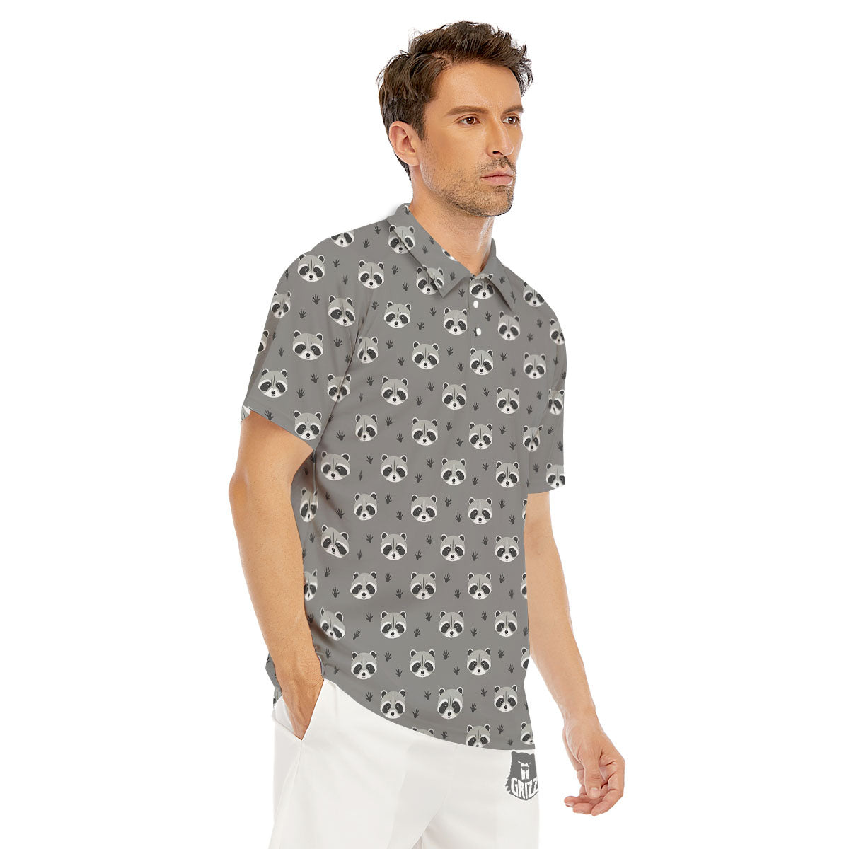 Raccoon Grey Print Pattern Men's Golf Shirts-grizzshop