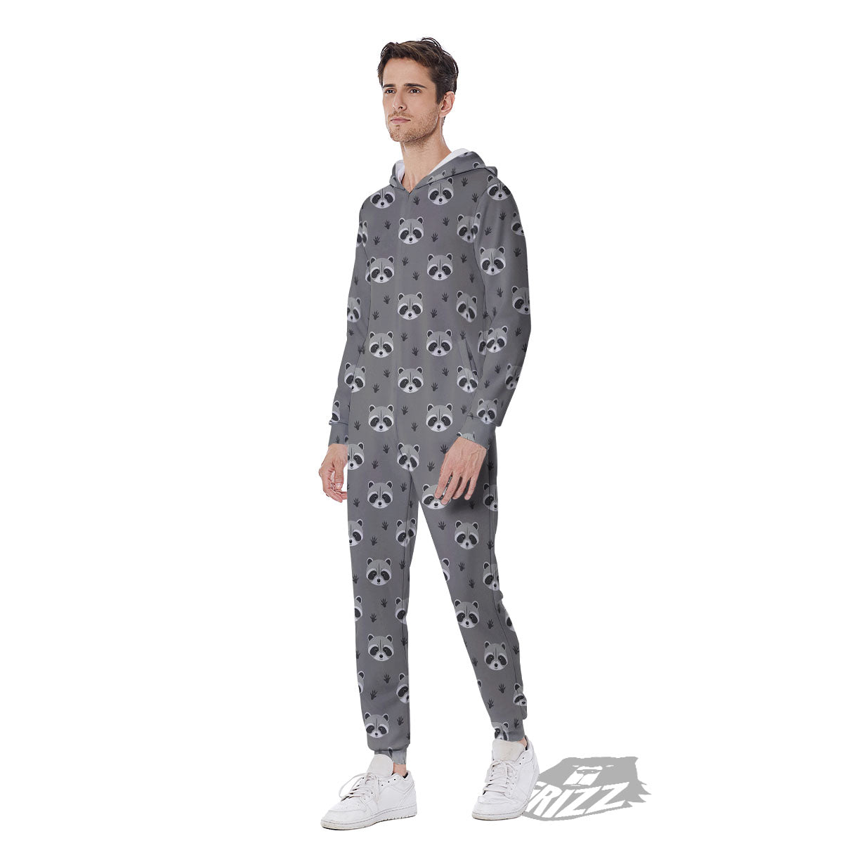 Raccoon Grey Print Pattern Men's Jumpsuit-grizzshop