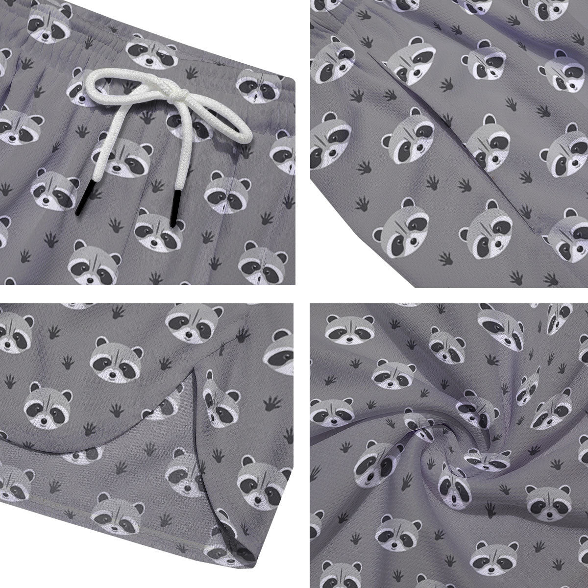 Raccoon Grey Print Pattern Men's Running Shorts-grizzshop