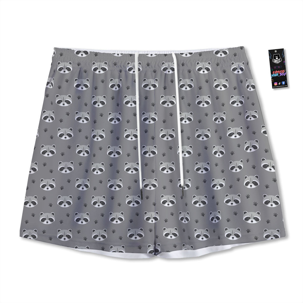 Raccoon Grey Print Pattern Mesh Shorts