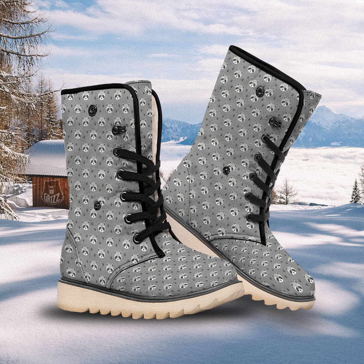 Raccoon Grey Print Pattern Snow Boots-grizzshop