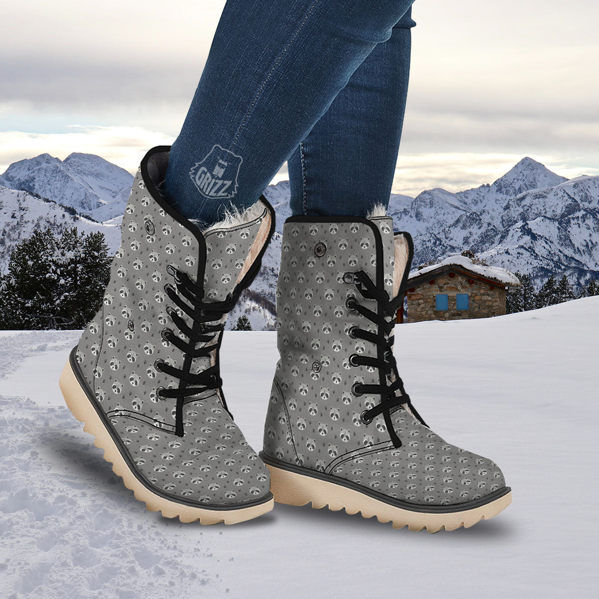 Raccoon Grey Print Pattern Snow Boots-grizzshop