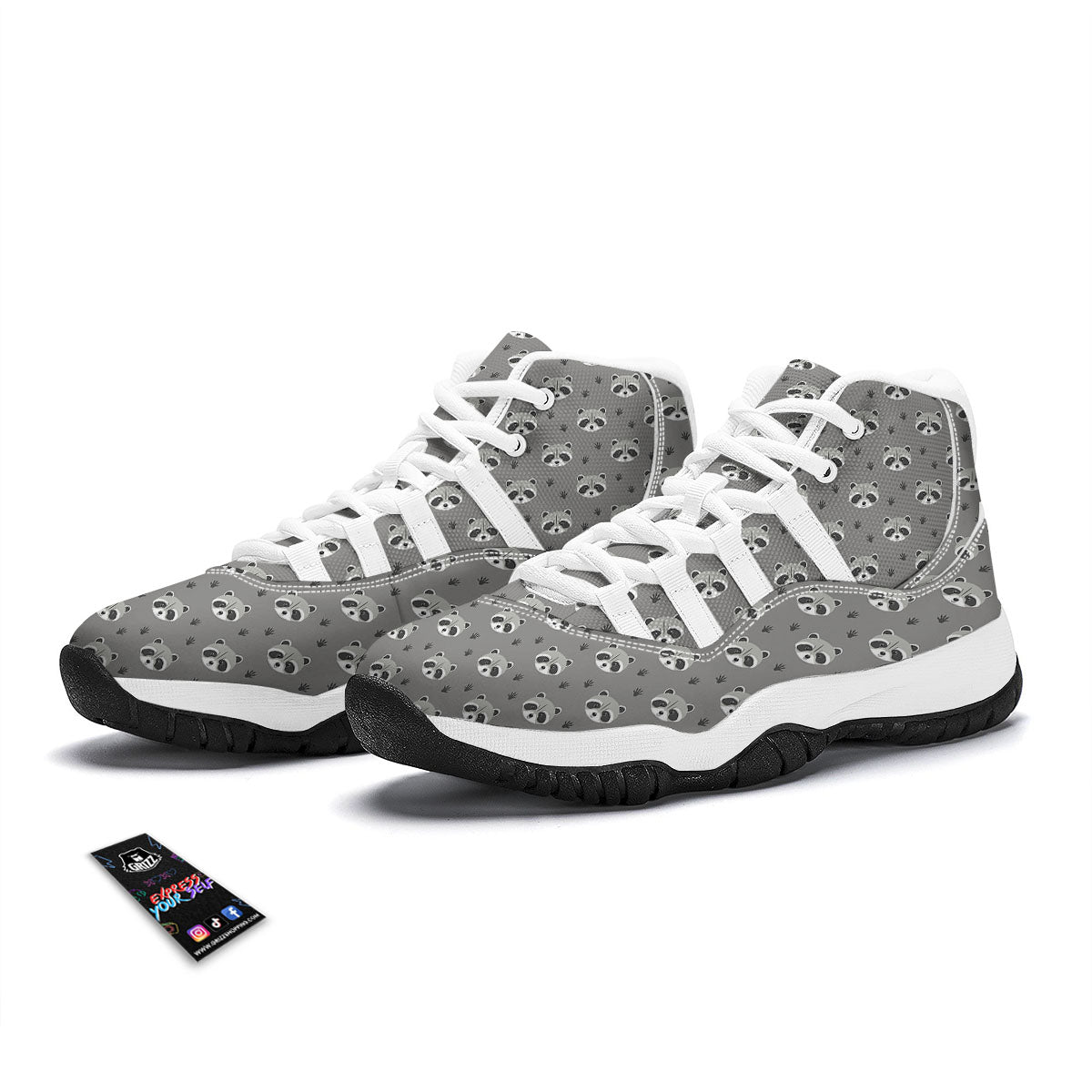 Raccoon Grey Print Pattern White Bball Shoes-grizzshop