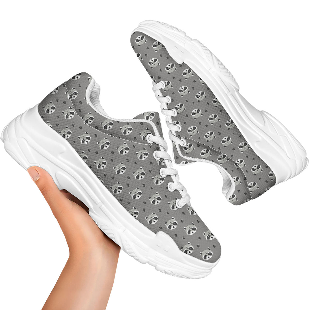 Raccoon Grey Print Pattern White Chunky Shoes-grizzshop