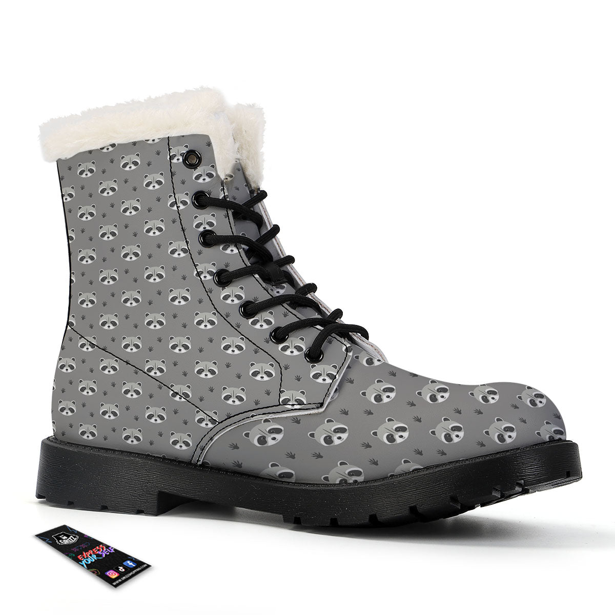 Raccoon Grey Print Pattern Winter Boots-grizzshop