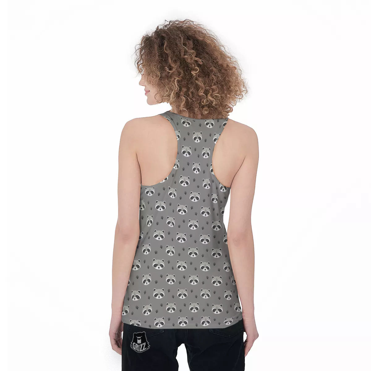 Raccoon Grey Print Pattern Women's Racerback Tank Top-grizzshop