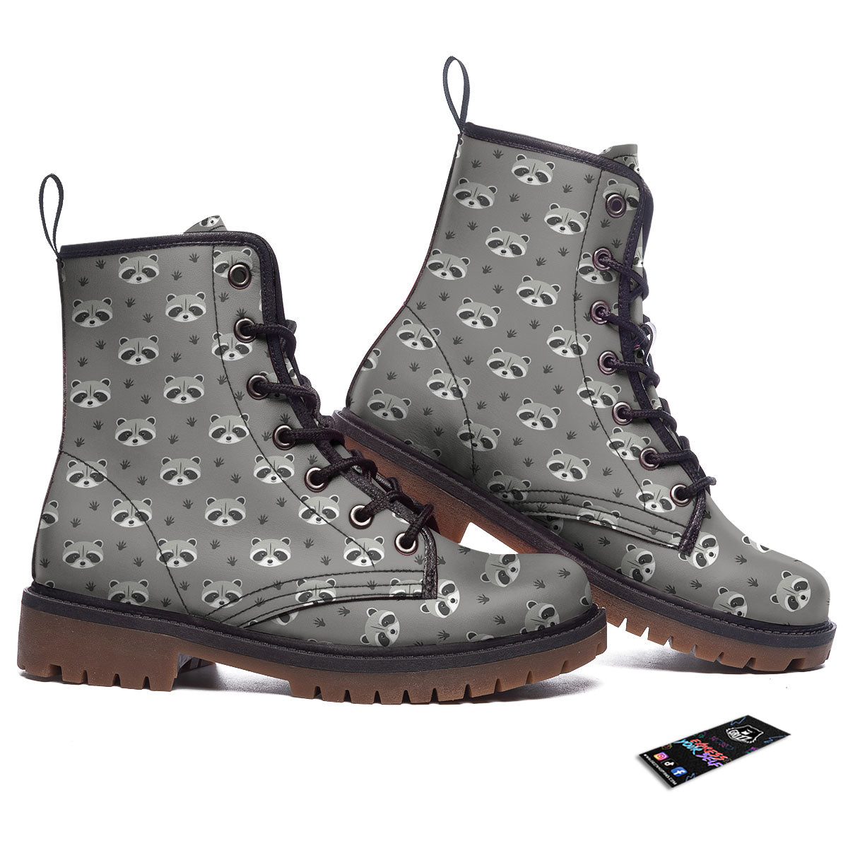 Raccoon Grey Print Pattern Work Boots-grizzshop
