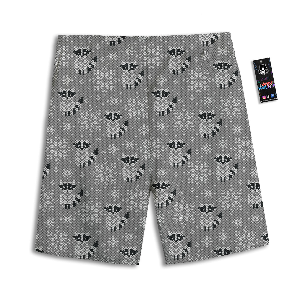 Raccoon Knitted Print Pattern Men's Athletic Shorts