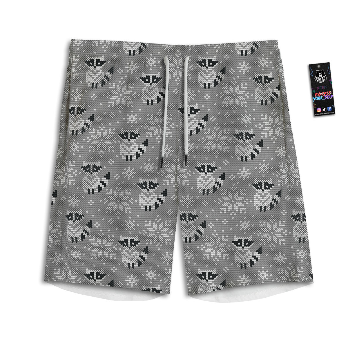 Raccoon Knitted Print Pattern Men's Athletic Shorts