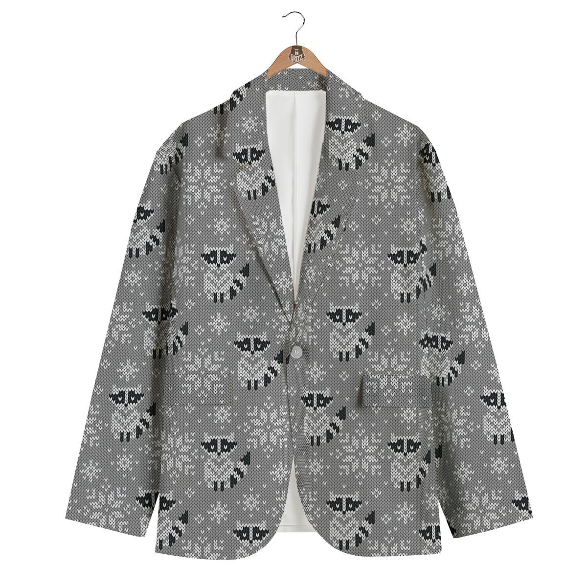 Raccoon Knitted Print Pattern Men's Blazer-grizzshop