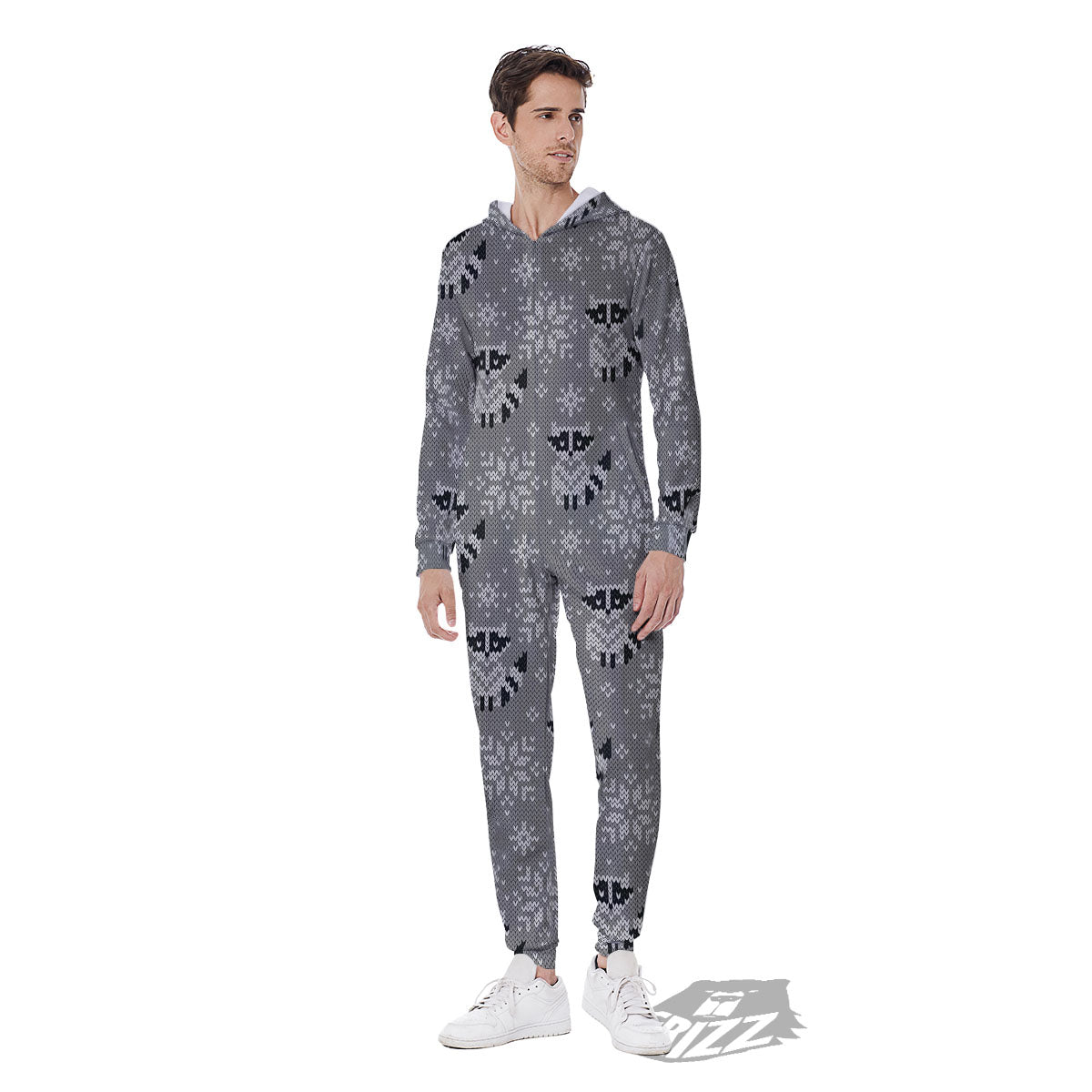 Raccoon Knitted Print Pattern Men's Jumpsuit-grizzshop