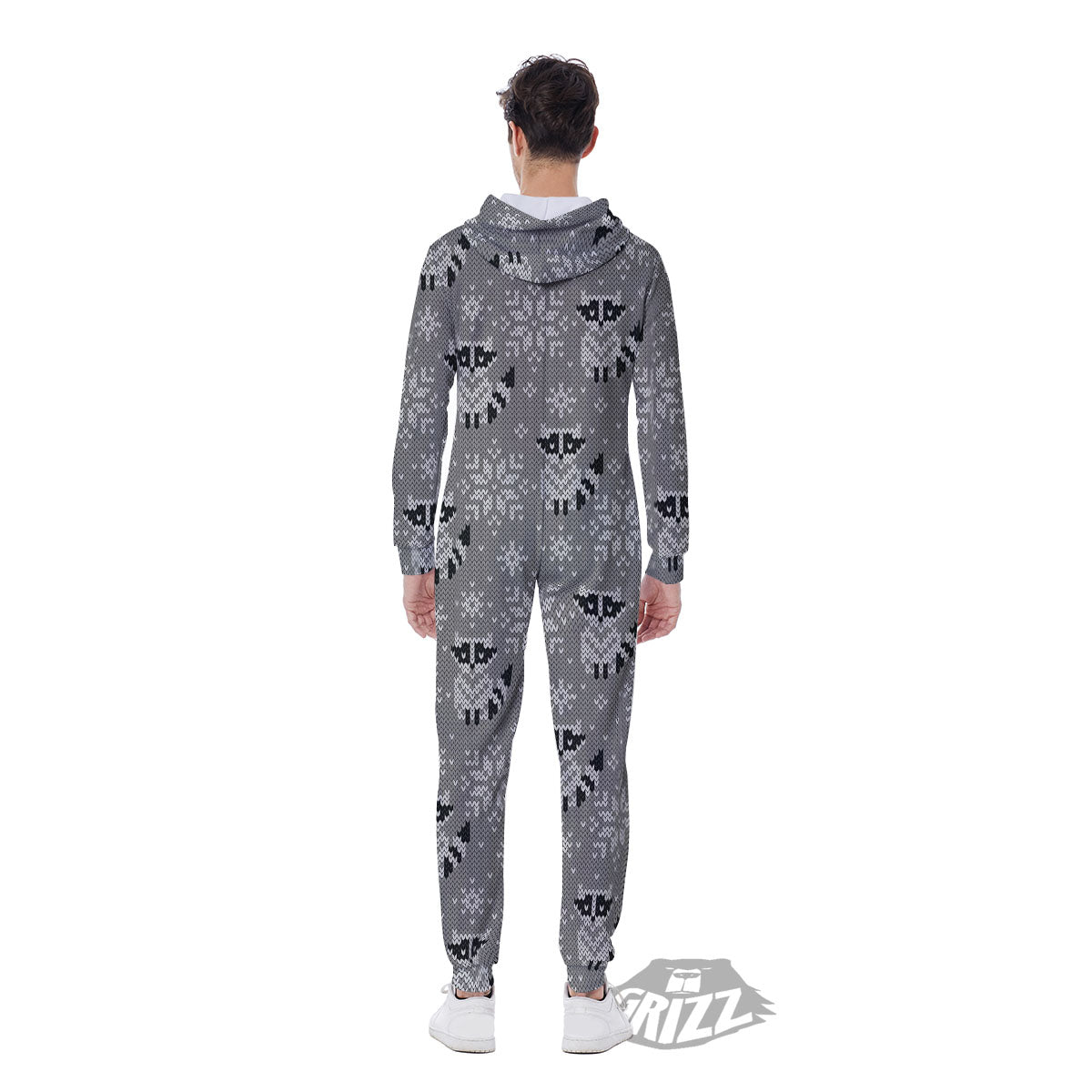 Raccoon Knitted Print Pattern Men's Jumpsuit-grizzshop