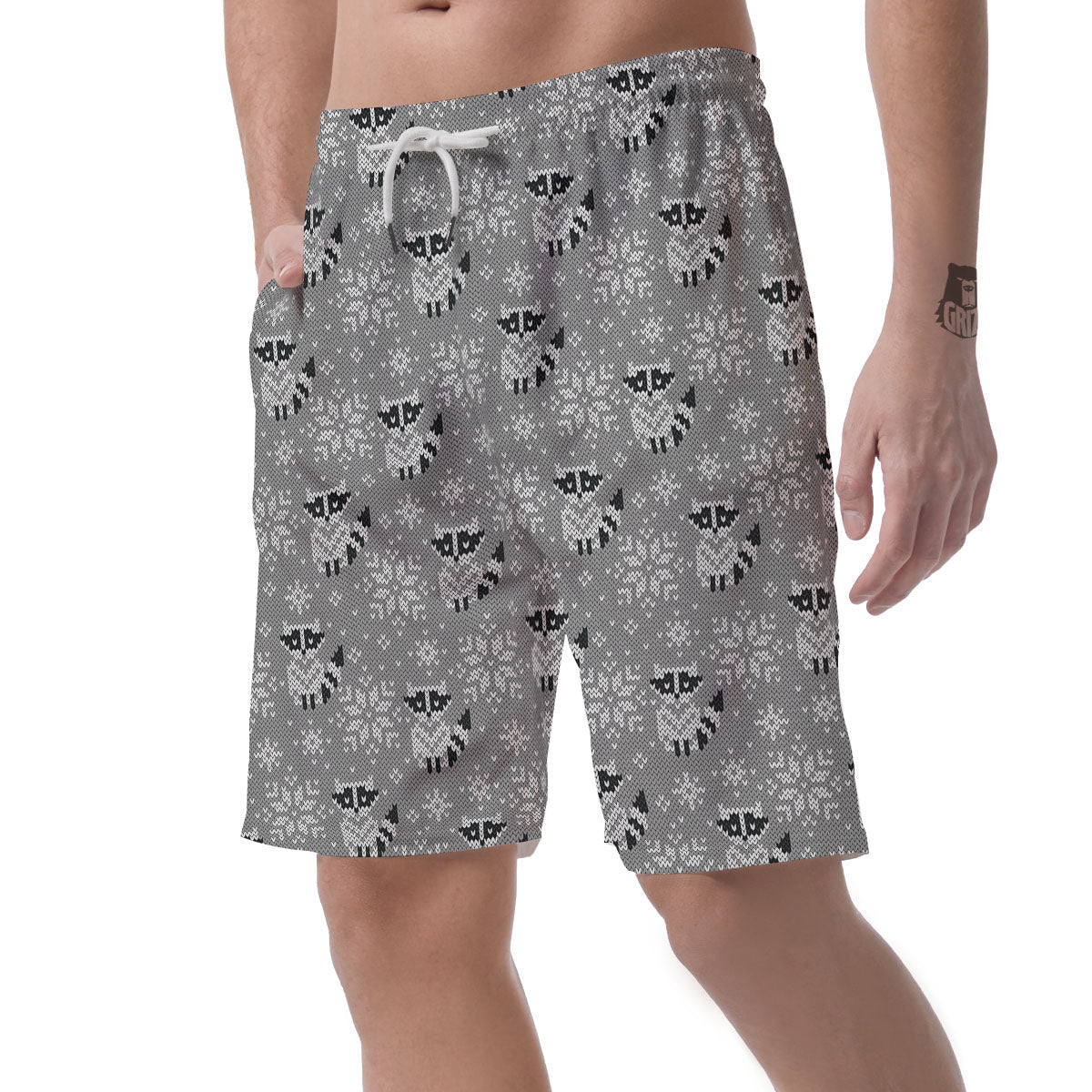 Raccoon Knitted Print Pattern Men's Shorts-grizzshop